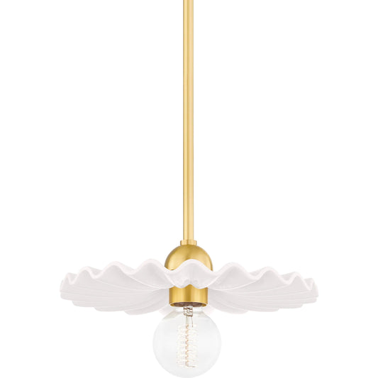 Tinsley Pendant by Mitzi in aged brass, white. Made from steel in a transitional style.