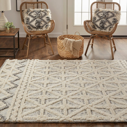 Anica Transitional Geometric Rug - 8007F by Feizy in ivory, black. Made from wool in a unique style.