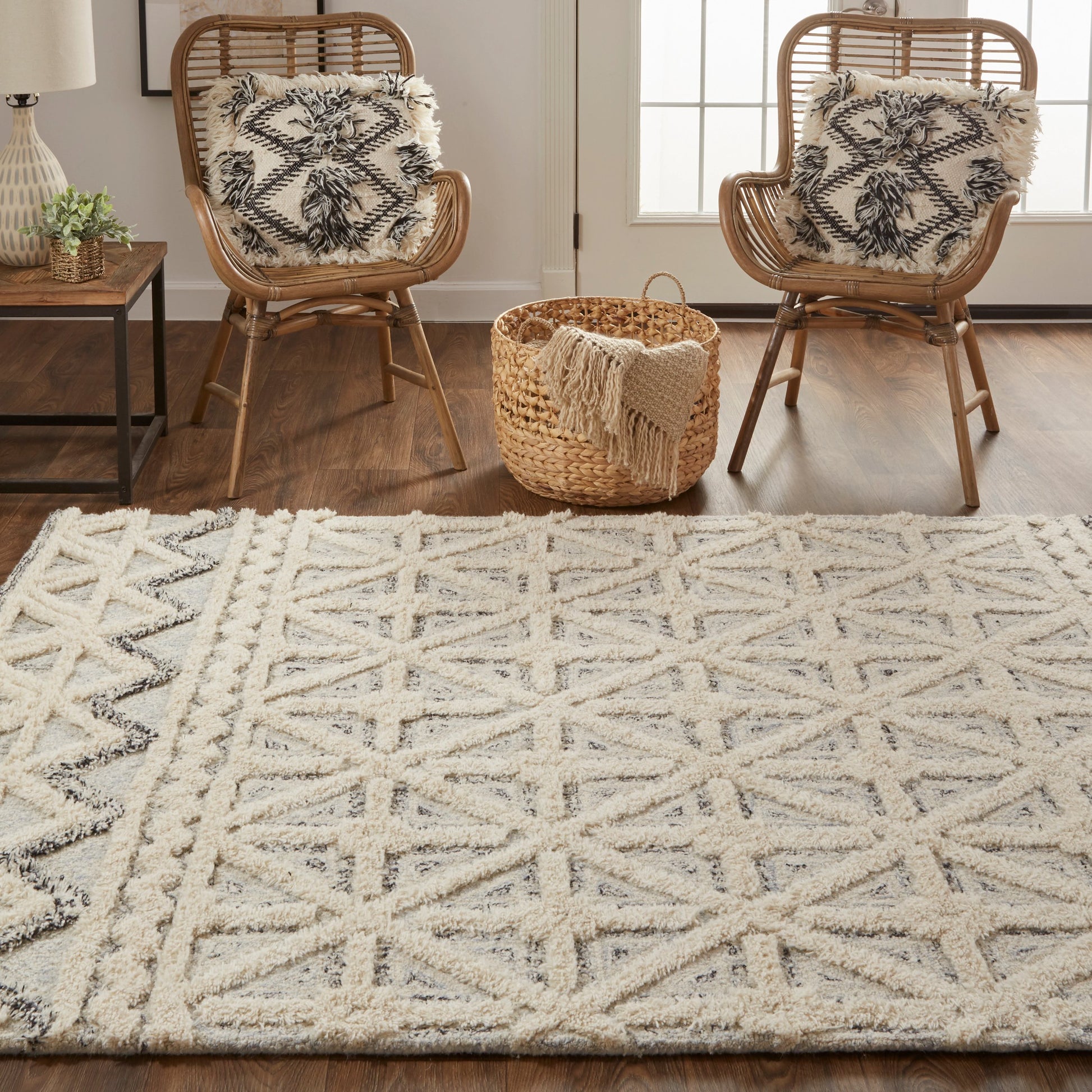 Anica Transitional Geometric Rug - 8007F by Feizy in ivory, black. Made from wool in a unique style.