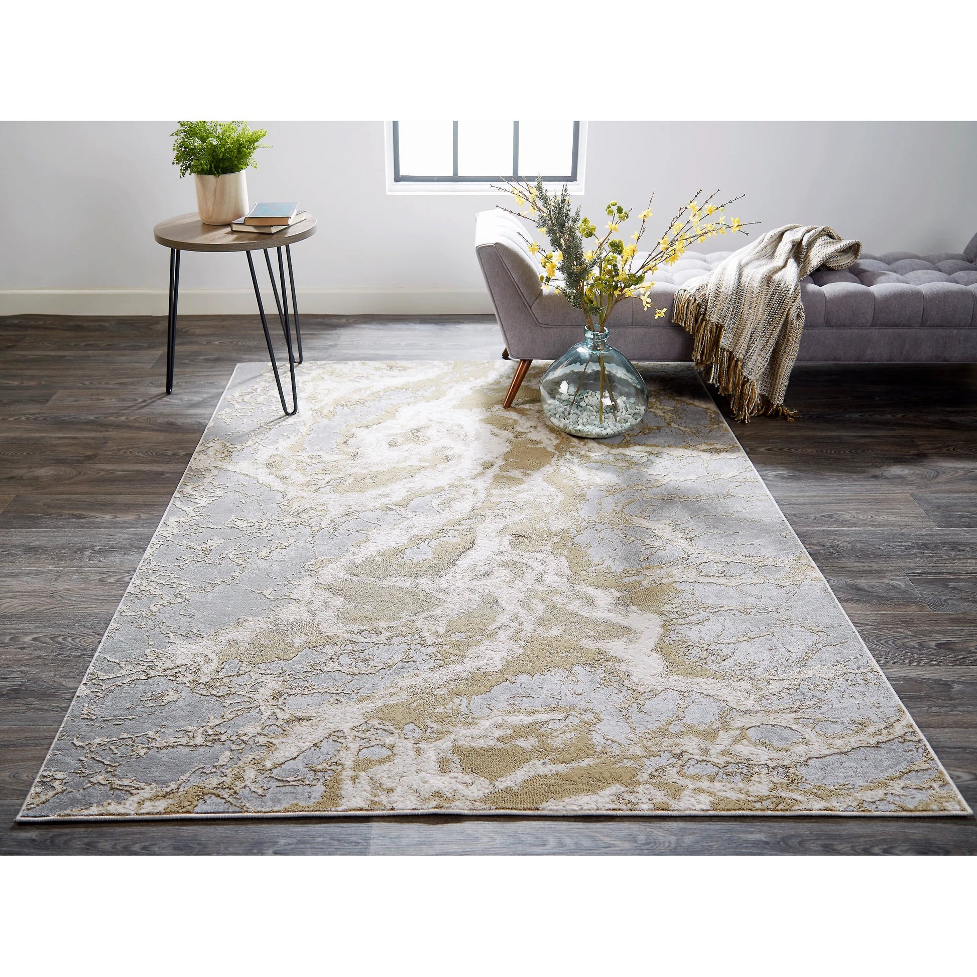 Aura Rug - 3563F by Feizy in ivory, silver, gold. Made from polyester, polypropylene in a unique style.