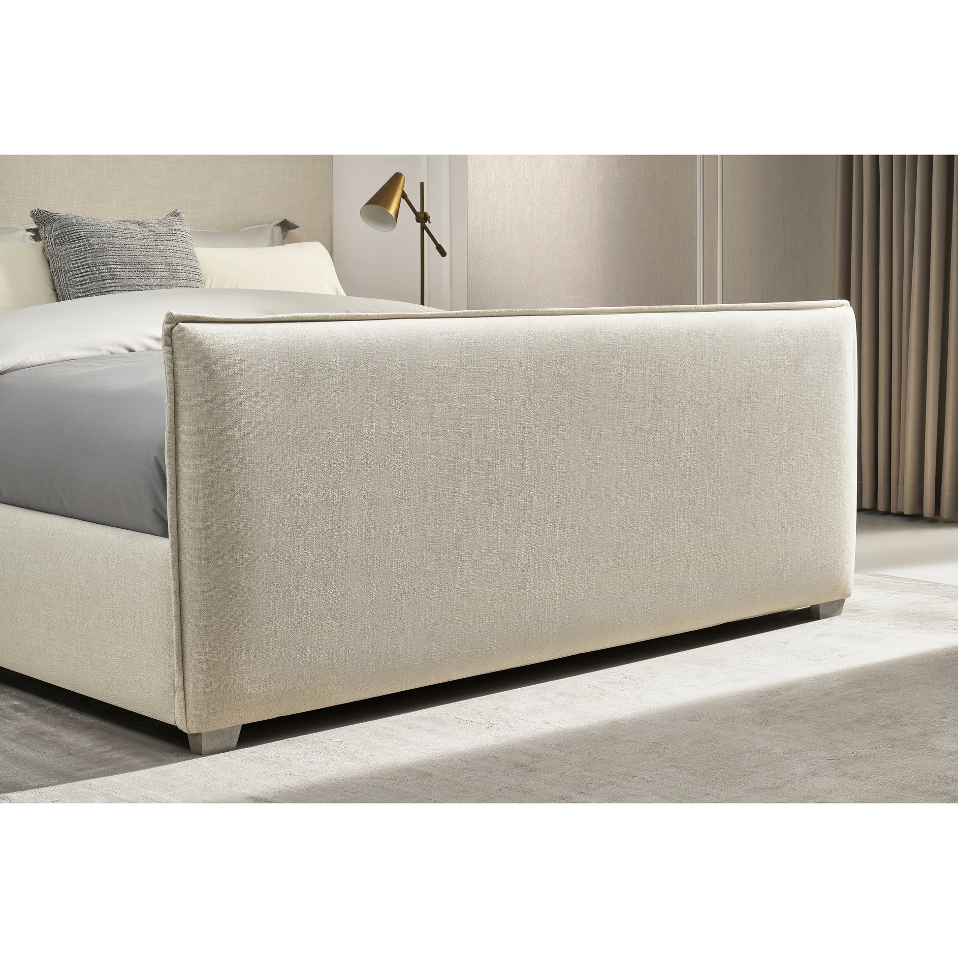 Zest Flanged Upholstered Bed by Zest in beige, flax and cream. Made from rubberwood, fabric in a modern style.