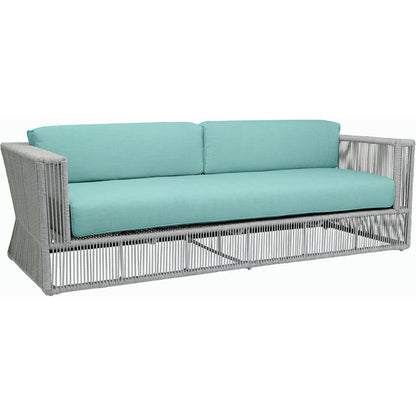 Miami Outdoor Sofa by Sunset West in frost. Made from olefin rope in a coastal style.