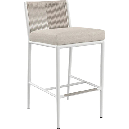 Sabbia Outdoor Counterstool by Sunset West in white. Made from olefin rope in a coastal style.