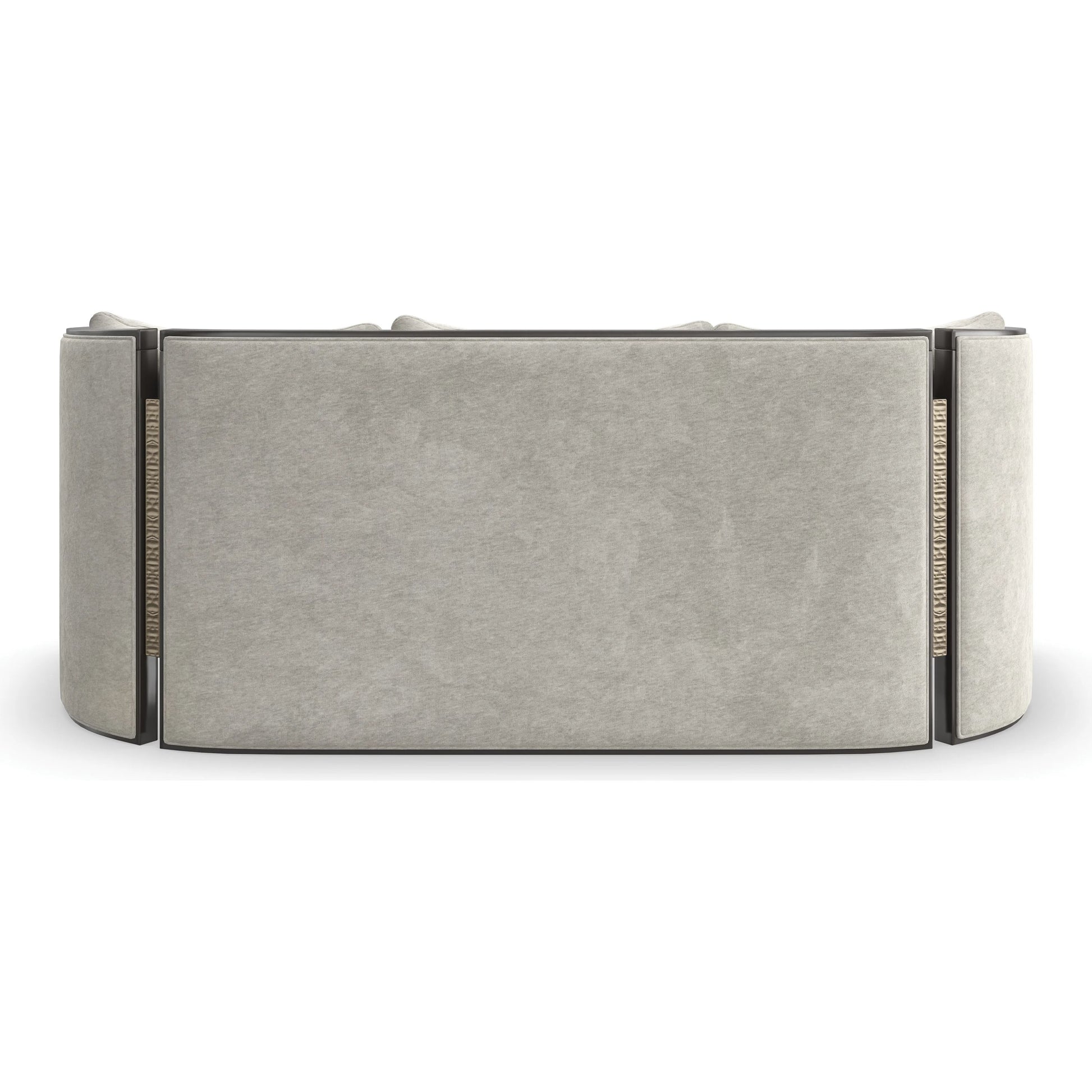 Cut Away Sofa by Caracole in seal skin, brushed gold. Made from birch in a unique style.