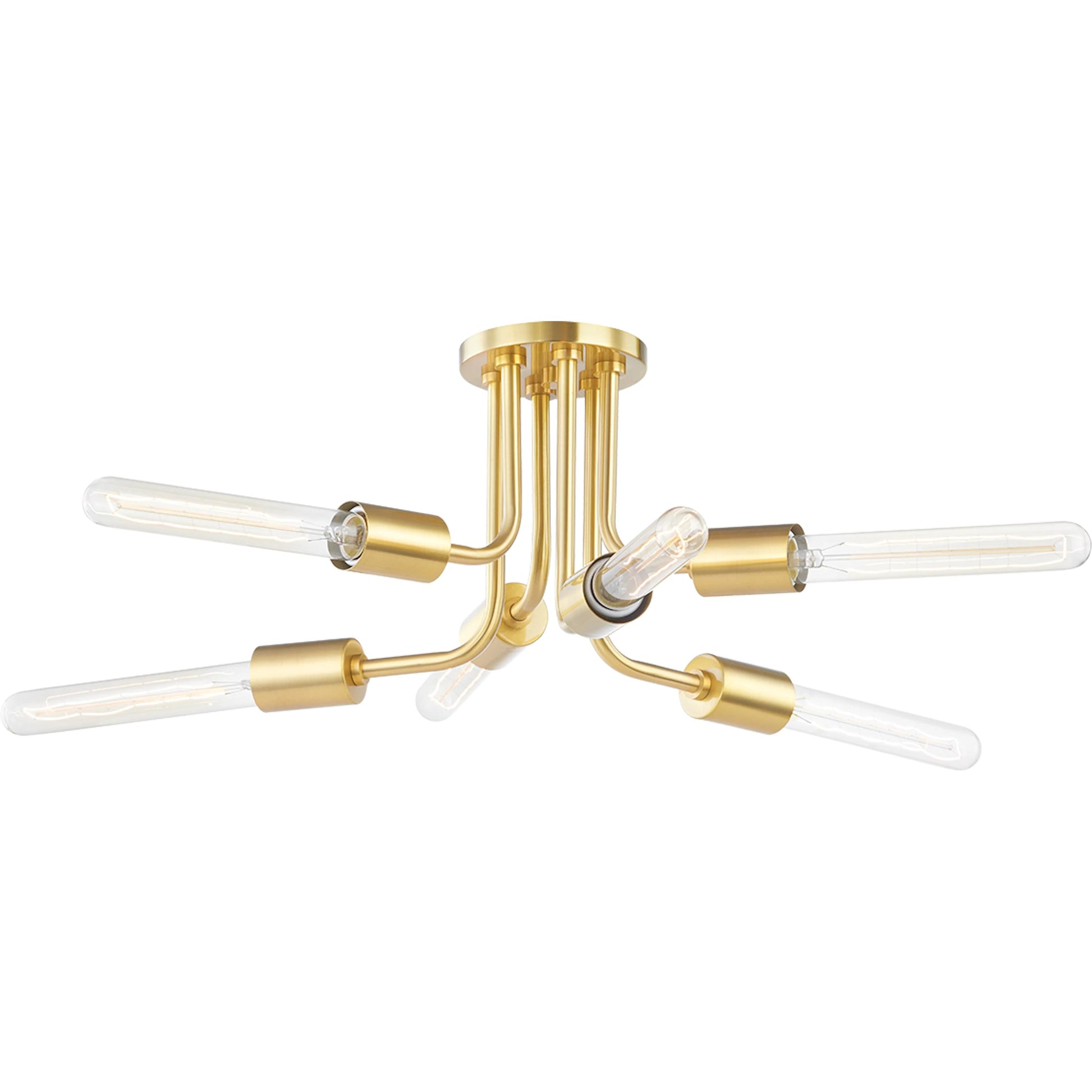 Donny Semi Flush by Mitzi in aged brass. Made from steel in a modern style.