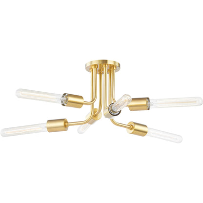 Donny Semi Flush by Mitzi in aged brass. Made from steel in a modern style.