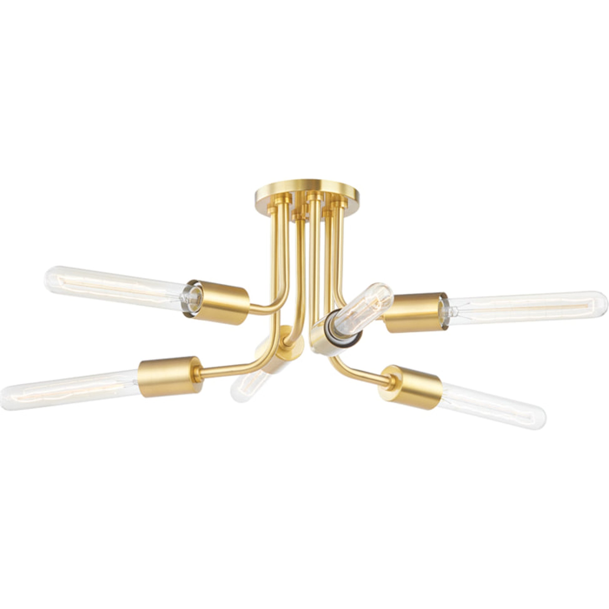 Donny Semi Flush by Mitzi in aged brass. Made from steel in a modern style.