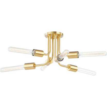 Donny Semi Flush by Mitzi in aged brass. Made from steel in a modern style.