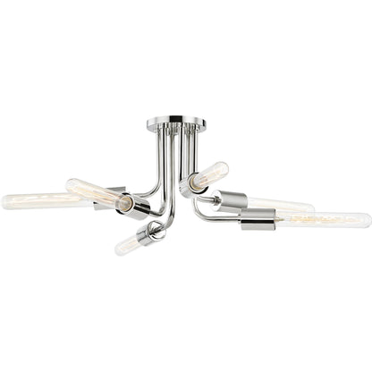 Donny Semi Flush by Mitzi in aged brass. Made from steel in a modern style.