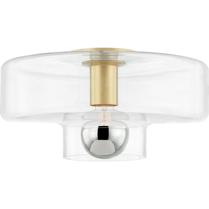 Iona Flush Mount by Mitzi in aged brass. Made from steel in a modern style.