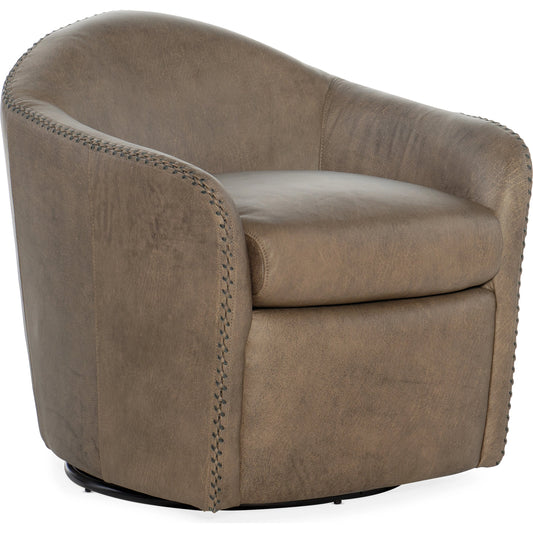 Roper Swivel Club Chair by Hooker Furniture in big top dark taupe. Made from leather (semi-aniline top grain) in a transitional style.