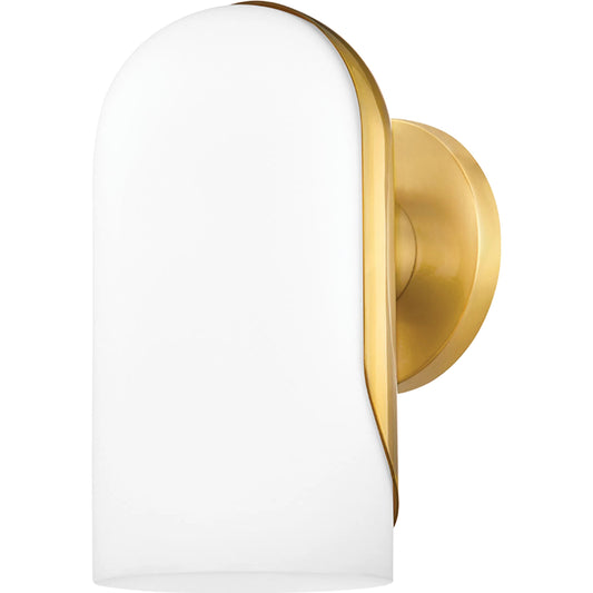 Mabel Wall Sconce by Mitzi in aged brass. Made from steel in a transitional style.