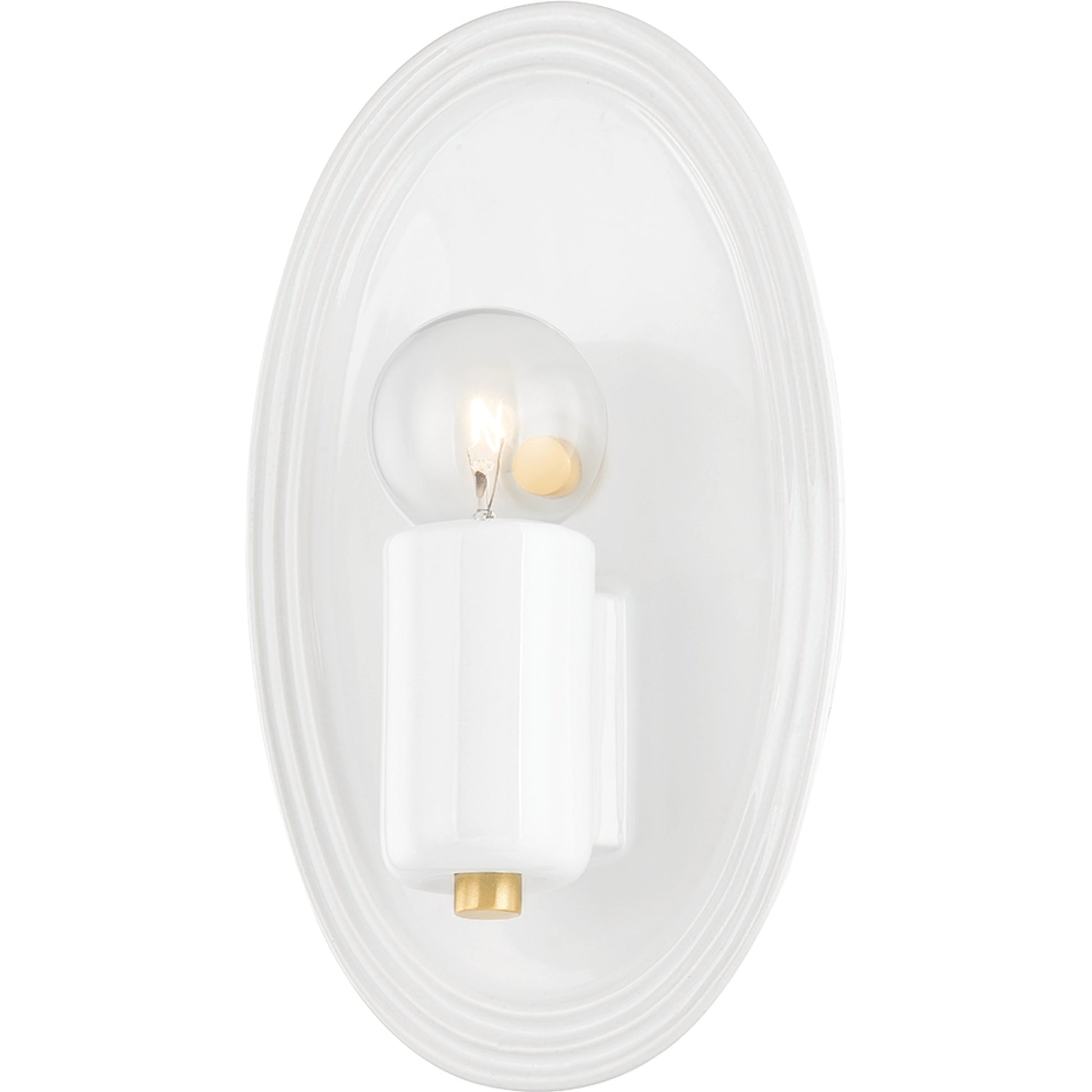 Joyce 1 Light Wall Sconce by Mitzi in aged brass. Made from ceramic in a modern style.