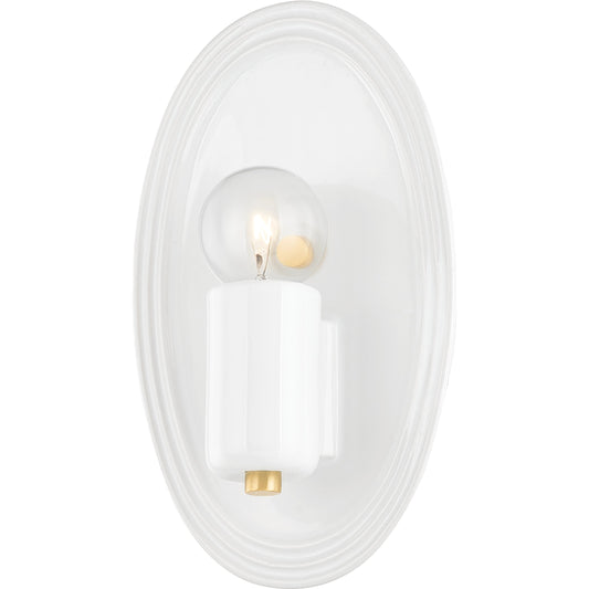 Joyce 1 Light Wall Sconce by Mitzi in aged brass. Made from ceramic in a modern style.
