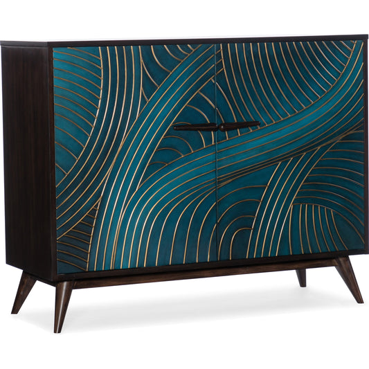 Esperanza Chest by Hooker Furniture in teal, gesso gold. Made from walnut veneers with rattan in a eclectic & global style.