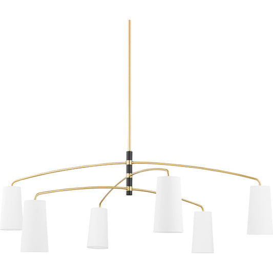 Evelyn 6 Light Chandelier by Mitzi in aged brass, soft black. Made from iron in a modern style.