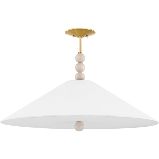 Alexis 3 Light Pendant by Mitzi in aged brass. Made from textile in a modern style.