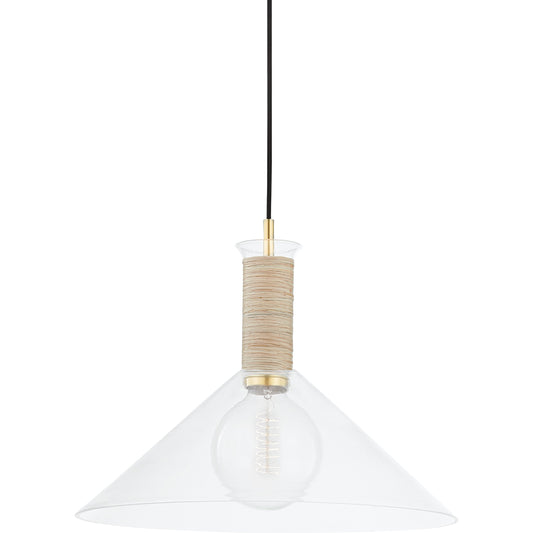 Besa 1 Light Pendant by Mitzi in aged brass. Made from iron in a modern style.