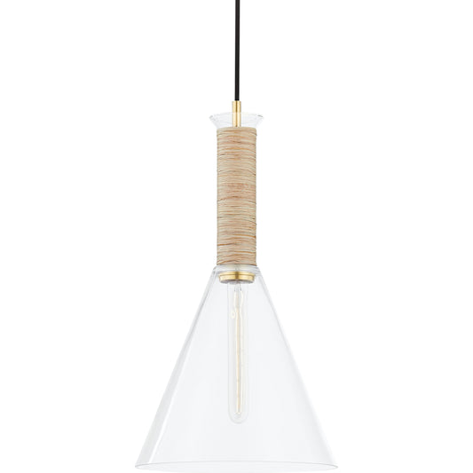Besa 1 Light Pendant by Mitzi in aged brass. Made from iron in a modern style.