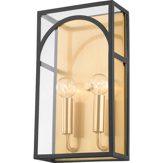 Addison 2 Light Wall Sconce by Mitzi in aged brass, textured black combo. Made from steel in a modern style.