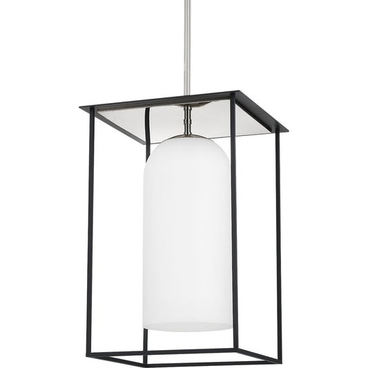 Teres 1 Light Pendant by Mitzi in polished nickel, textured black combo. Made from iron in a modern style.