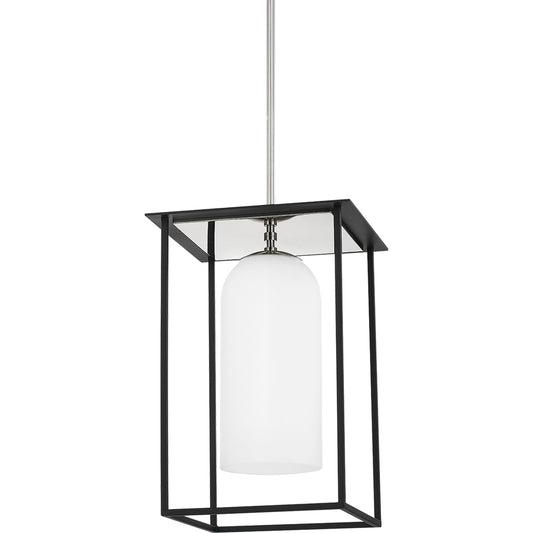 Teres 1 Light Pendant by Mitzi in polished nickel, textured black combo. Made from iron in a modern style.