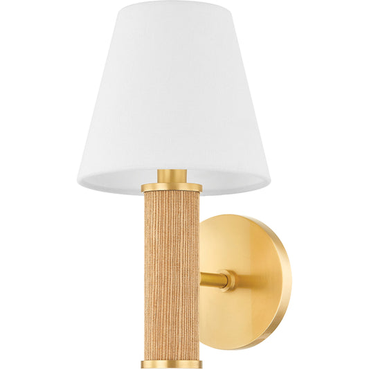 Amabella 1 Light Wall Sconce by Mitzi in aged brass. Made from steel in a modern style.