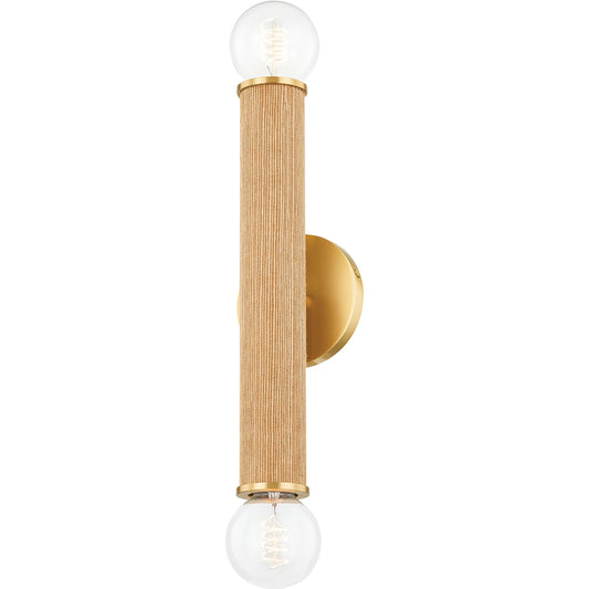 Amabella 2 Light Wall Sconce by Mitzi in aged brass. Made from steel in a modern style.