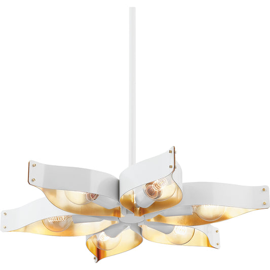 Nala 6 Light Chandelier by Mitzi in soft white, gold leaf. Made from steel in a modern style.