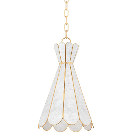 Lyra 1 Light Pendant by Mitzi in aged brass. Made from iron in a modern style.