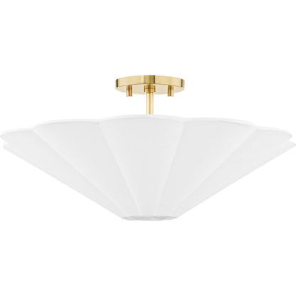 Alana 3 Light Semi Flushmount by Mitzi in aged brass. Made from iron in a modern style.