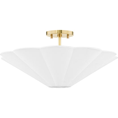 Alana 3 Light Semi Flushmount by Mitzi in aged brass. Made from iron in a modern style.