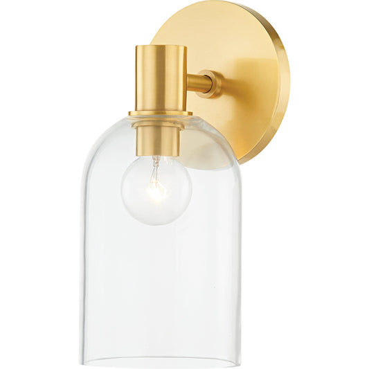 Paisley 1 Light Bath Sconce by Mitzi in aged brass. Made from iron in a modern style.