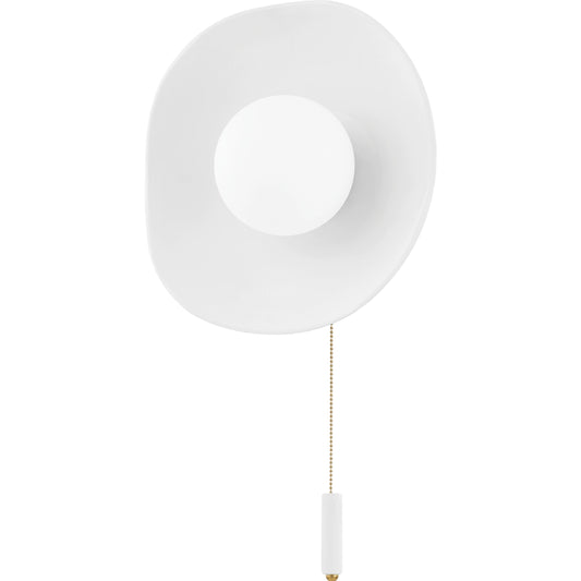 Bacia 1 Light Wall Sconce by Mitzi in aged brass, ceramic raw matte white. Made from ceramic in a modern style.