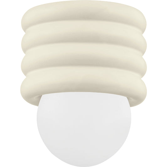 Bibi 1 Light Flush Mount by Mitzi in aged brass, ceramic antique ivory. Made from ceramic in a modern style.