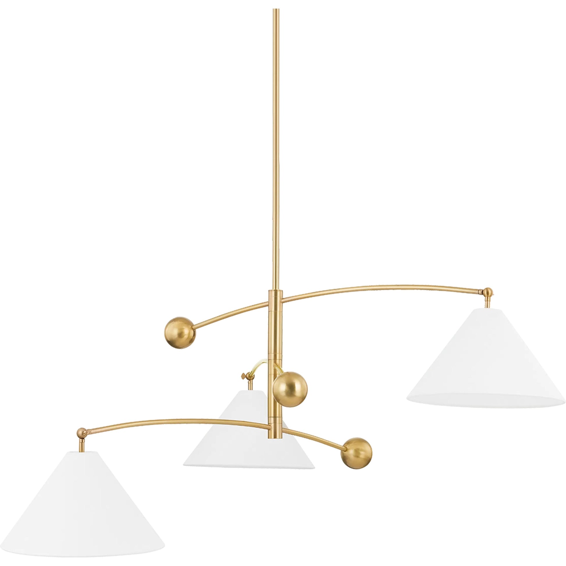 Birdie 3 Light Chandelier by Mitzi in aged brass. Made from iron in a modern style.