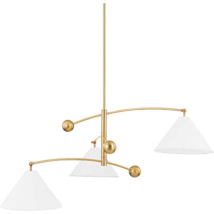 Birdie 3 Light Chandelier by Mitzi in aged brass. Made from iron in a modern style.