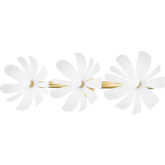 Twiggy 3 Light Bath Sconce by Mitzi in aged brass, textured white combo. Made from iron in a modern style.