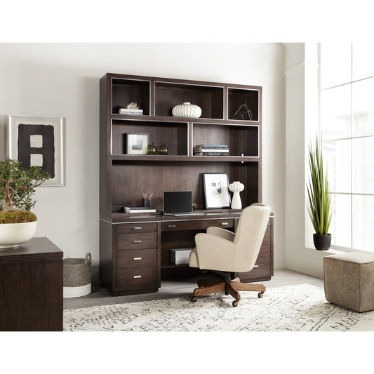 House Blend Computer Credenza by Hooker Furniture in dark roast. Made from quartered ash veneers, metal in a unique style.