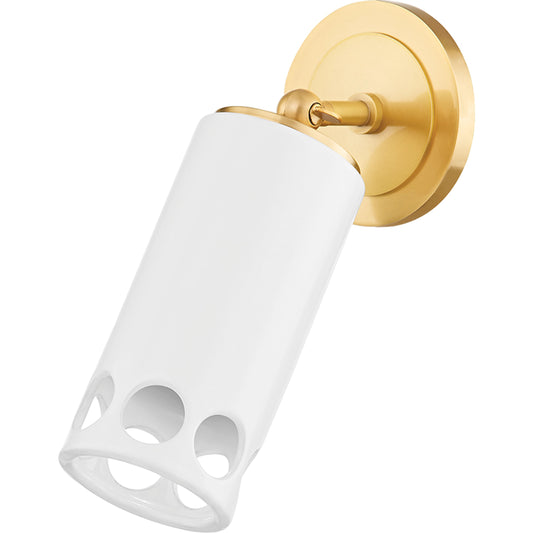 Jean 1 Light Wall Sconce by Mitzi in aged brass, ceramic gloss white. Made from ceramic in a modern style.