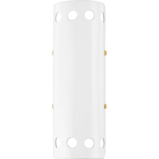 Jean 2 Light Wall Sconce by Mitzi in aged brass, ceramic gloss white. Made from steel in a modern style.