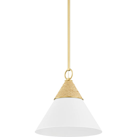 Mica 1 Light Pendant by Mitzi in aged brass. Made from steel in a cottage & farmhouse style.