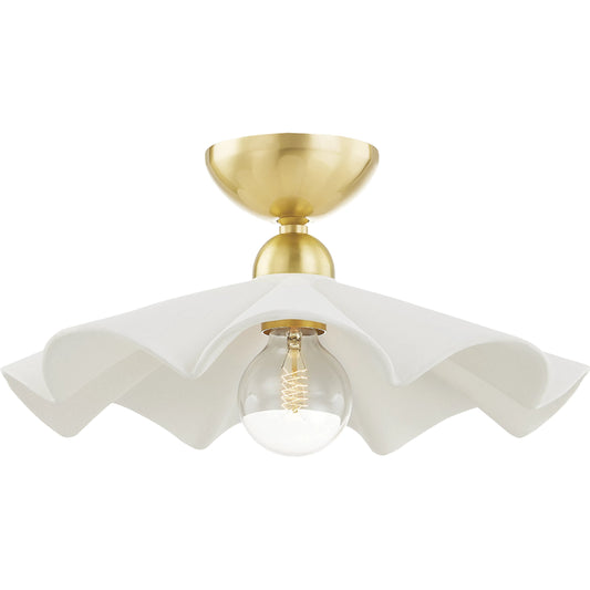 Maisie 1 Light Pendant by Mitzi in aged brass. Made from ceramic in a modern style.
