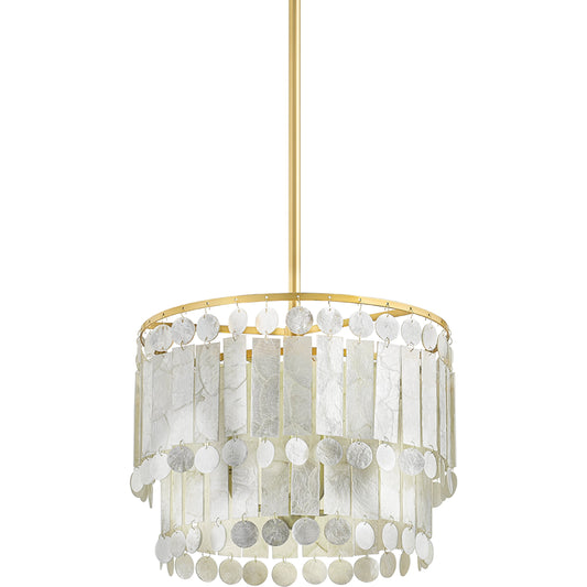 Melisa 3 Light Chandelier by Mitzi in aged brass. Made from steel in a modern style.