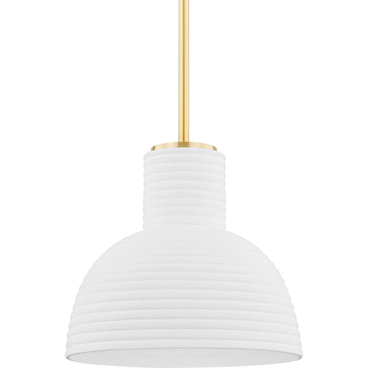 Paloma 1 Light Pendant by Mitzi in aged brass. Made from ceramic in a modern style.
