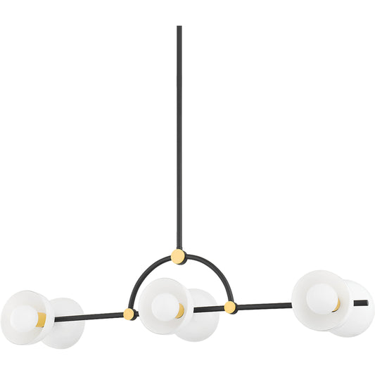 Belle 6 Light Island Light by Mitzi in aged brass. Made from steel in a modern style.
