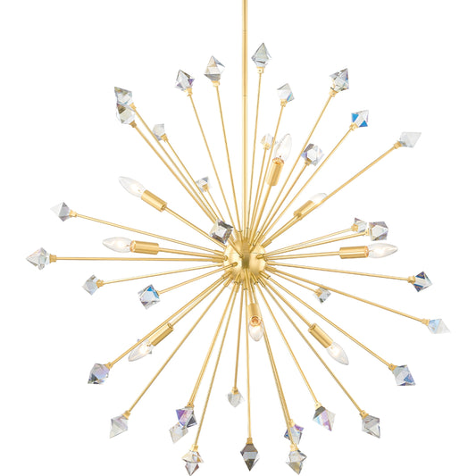 Genesis 9 Light Chandelier by Mitzi in aged brass. Made from steel in a modern style.