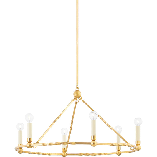 Josephine 6 Light Chandelier by Mitzi in vintage gold leaf. Made from steel in a modern style.