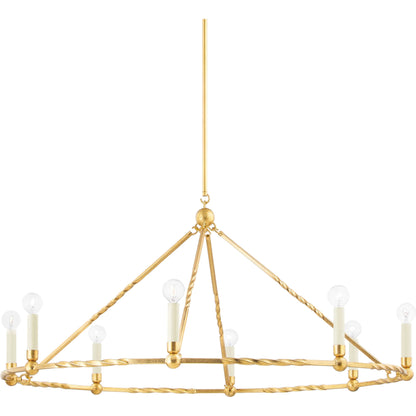 Josephine 8 Light Chandelier by Mitzi in vintage gold leaf. Made from steel in a modern style.