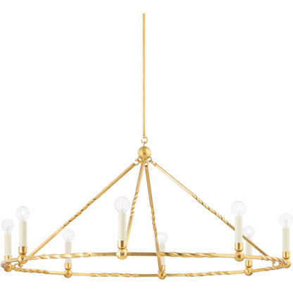 Josephine 8 Light Chandelier by Mitzi in vintage gold leaf. Made from steel in a modern style.